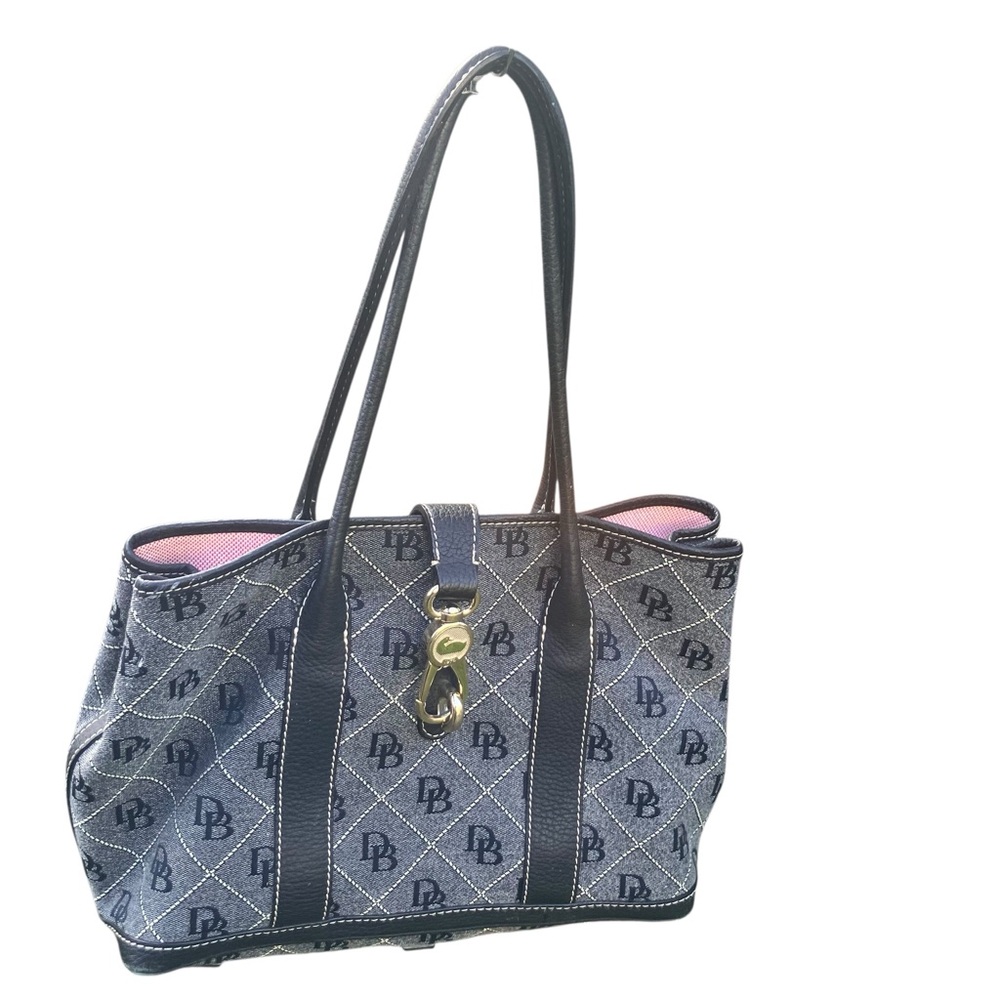 Dooney & Bourke Denim Logo Tote Pink Interior Gold Hardware Preppy Quiet Luxury - Picture 2 of 13
